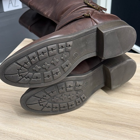 Target Merona Brown Leather Tall Riding Style Boots with Faux Spur Straps - Picture 6 of 6